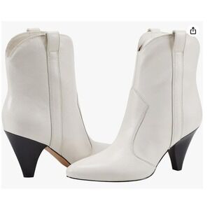 Marc Fisher LTD Women's‎ Cream Leather Western Ankle Boots Pointed Toe 9.5M NEW